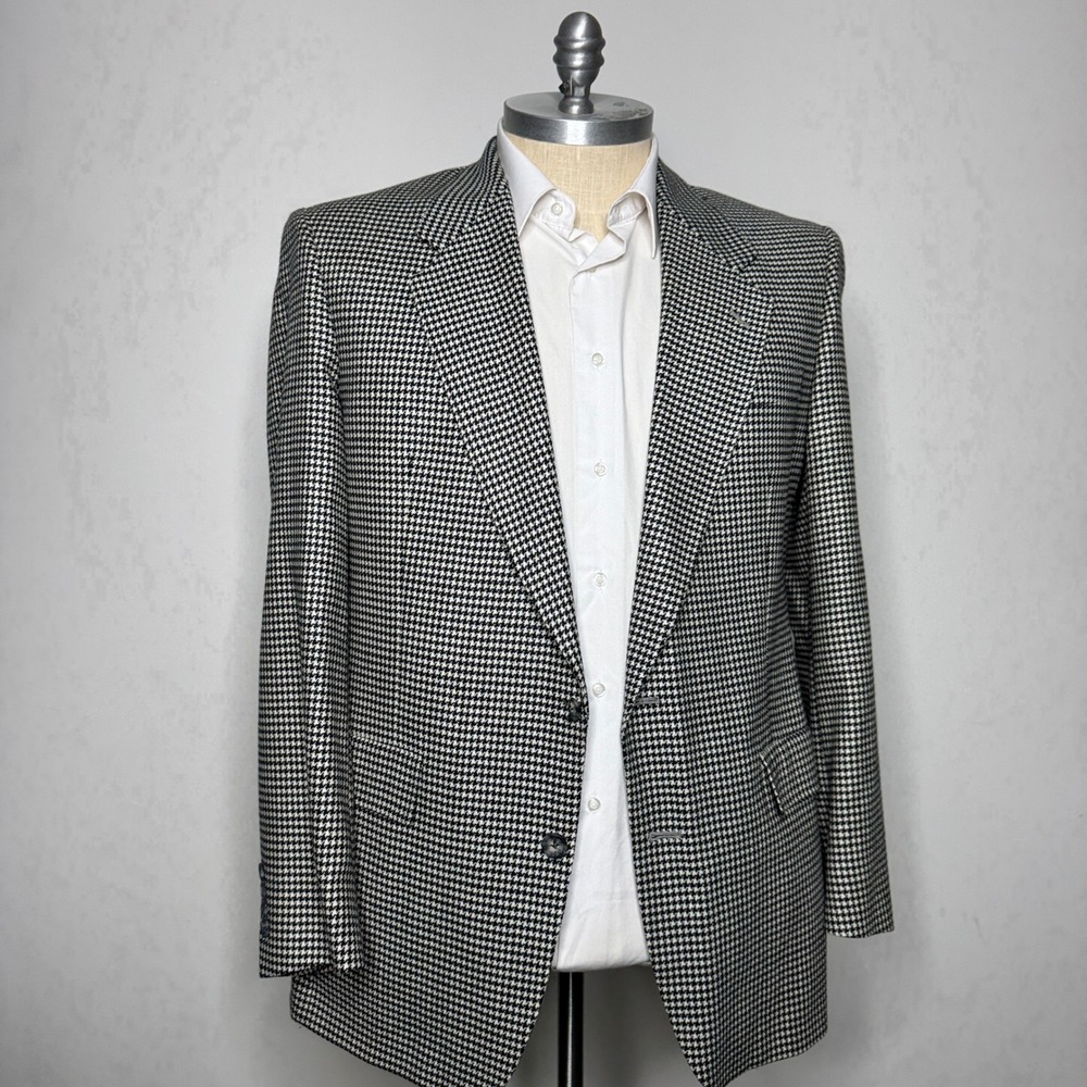 Hart‎ Schaffner & Marx Mens Vintage Houndstooth Blazer Jacket 43L Wool